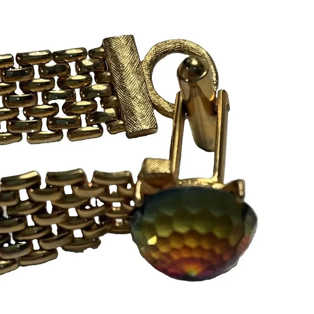 Vintage Dante Gold Tone Watermelon Rivoli Mesh Wrap Cufflinks Signed